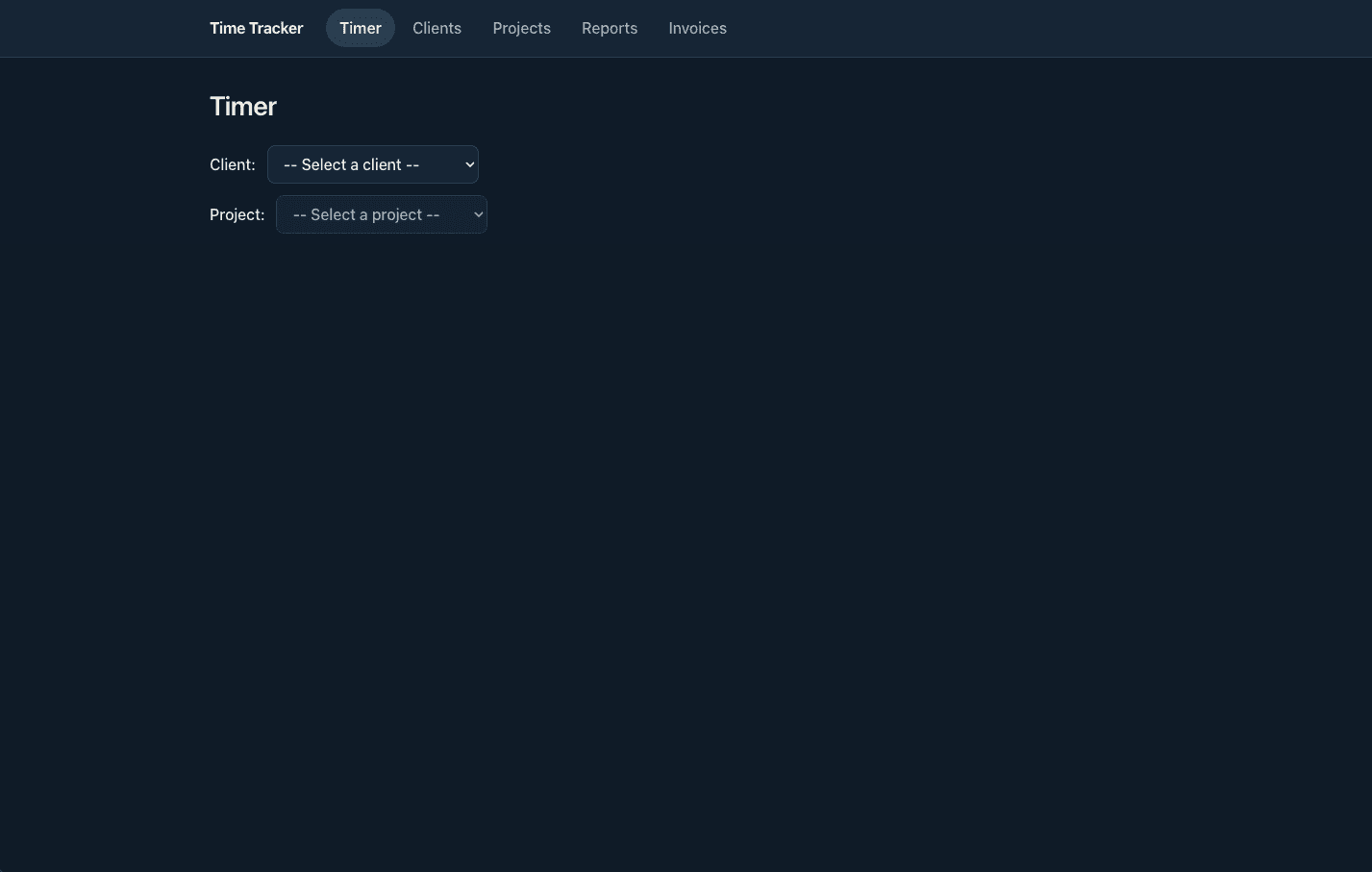 Time tracking app screen showing a list of client projects with time entries